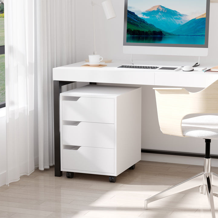 Bloco de Gavetas Arquivo Móvel para Escritório Madeira 3 Gavetas Com Rodinhas (2 delas com Travão) 40x50x57,5 cm MDF