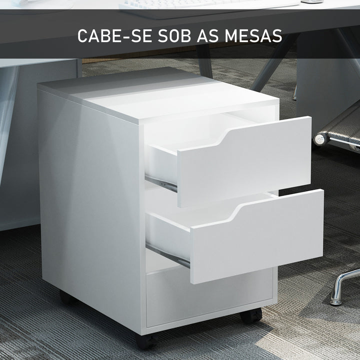 Bloco de Gavetas Arquivo Móvel para Escritório Madeira 3 Gavetas Com Rodinhas (2 delas com Travão) 40x50x57,5 cm MDF
