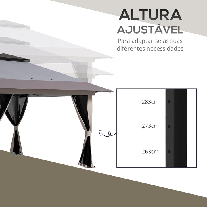 Tenda Dobrável Pop-up 4x4x2,8 m Tenda de Jardim com Altura Ajustável Anti-UV Impermeável Telhado Duplo Redes Mosquiteiras e Bolsa com Rodas para Exterior Festas Camping Cinzento Claro