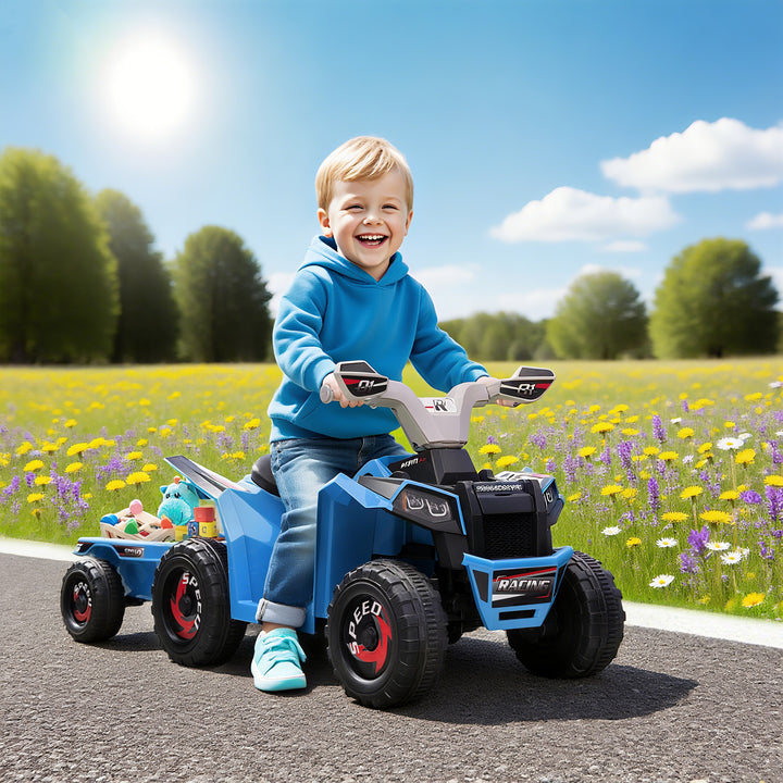 Quadriciclo Elétrico para Crianças com Reboque a Bateria 6V Carro Elétrico para Crianças de 18-36 Meses com Velocidade 2,5 km/h Carga Máxima 106x41,5x48,5 cm Azul