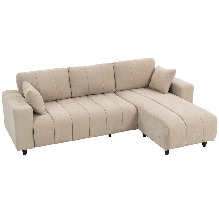 Sofá Chaise Longue Reversível Sofá de Canto em Forma de L de 3 Lugares 2 Almofadas Estofado em Linho Estrutura de Aço para Sala de Estar 242x156x87 cm Bege