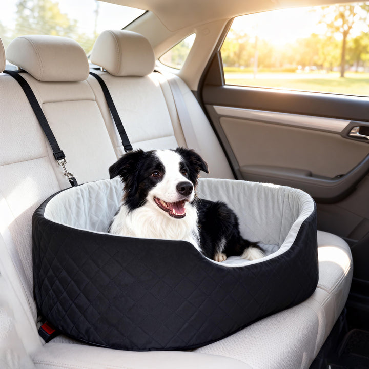 Assento de Carro para Cães Pequenos e Médios Assento para Animais de Estimação de até 15 kg com Capa Removível e Lavável Cama de Viagem com Cinto de Segurança e Base Antiderrapante 77x43x28 cm Preto