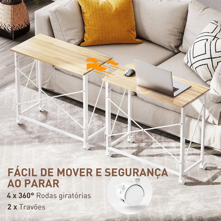 Secretária Dobrável com Rodas Mesa de Secretária Compacta Mesa para Computador Portátil para Casa Escritório Espaços Pequenos 80x40x75 cm Madeira e Branco