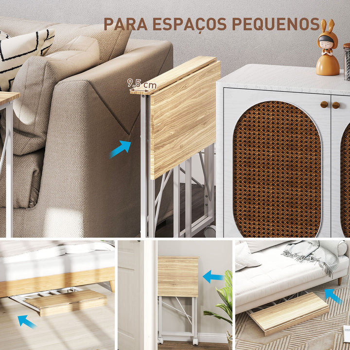 Secretária Dobrável com Rodas Mesa de Secretária Compacta Mesa para Computador Portátil para Casa Escritório Espaços Pequenos 80x40x75 cm Madeira e Branco