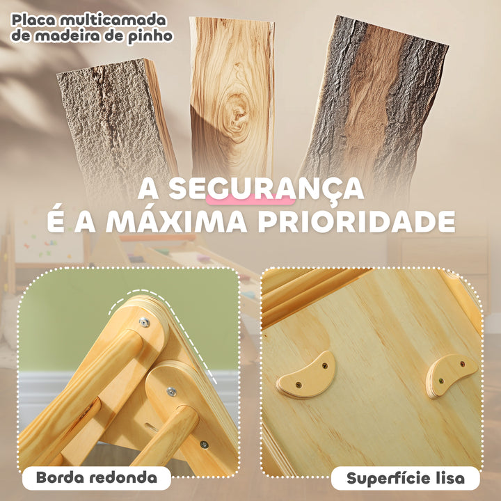 Triângulo de Escalada de Madeira 2 em 1 Escalada para Crianças de 18-48 Meses com Rampa para Deslizar ou Escalar 147x64,5x63 cm Madeira