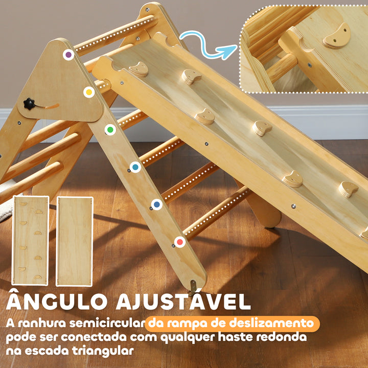 Triângulo de Escalada de Madeira 2 em 1 Escalada para Crianças de 18-48 Meses com Rampa para Deslizar ou Escalar 147x64,5x63 cm Madeira