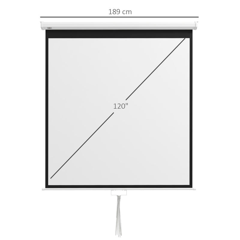 Tela de Projeção Manual de 99 Polegadas Tela de Projeção Portátil Formato 1:1 para Interior e Exterior Cinema em Casa Jardim 178x178 cm Branco