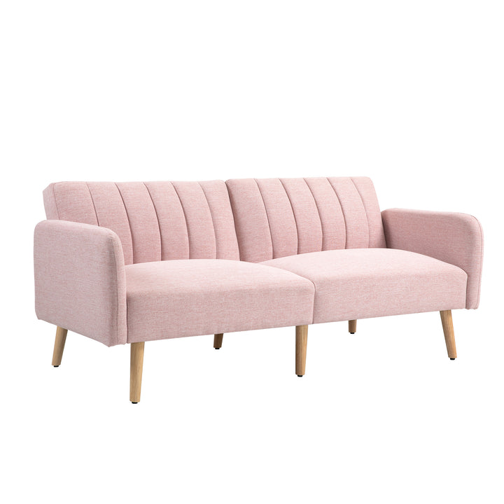 Sofá Cama de 2 Lugares com Encosto Ajustável em 3 Posições Apoio para os Braços Desmontável e Pés de Madeira Sofá Duplo Moderno para Sala de Estar Escritório 173x75x73 cm Rosa