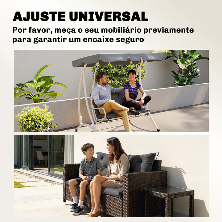 Almofada para Banco com Encosto 100x98x8cm Almofada de Banco de 2 Lugares com 6 Cordões de Fixação para Jardim Terraço Balcão Exterior Cinza