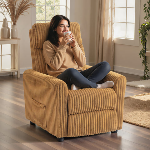 Poltrona Relax Reclinável Poltrona Reclinável Manual Estofada em Veludo Instalação Rápida Apoio para Pés Acolchoamento Grosso Para Sala de Estar Quarto Escritório 73x86x100 cm Marrom