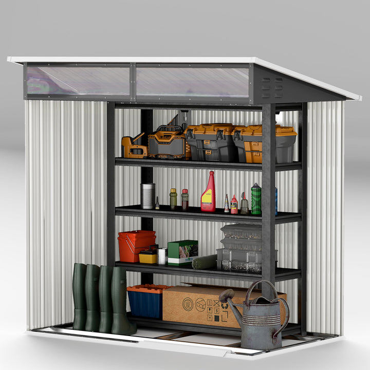 Abrigo de Jardim 1,9m² 195x122x182 cm Abrigo de Exterior com Base Reforçada (Chão NÃO Incluído) Porta Corredera Janelas Abrigo de Ferramentas para Pátio Cinza Escuro
