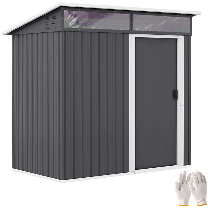 Abrigo de Jardim 1,9m² 195x122x182 cm Abrigo de Exterior com Base Reforçada (Chão NÃO Incluído) Porta Corredera Janelas Abrigo de Ferramentas para Pátio Cinza Escuro