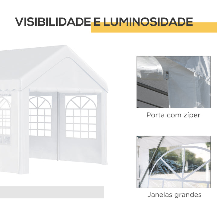 Pérgola para Jardim 6x4x2,8m de Tela de PE Aço Branco