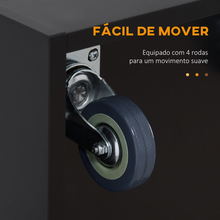 Ilha de Cozinha com Rodas Carrinho de Cozinha com Bancada de Aço Inoxidável 2 Gavetas 4 Portas 2 Prateleiras Ajustáveis Suporte para Especiarias e Toalheiro 145x45x93 cm Preto