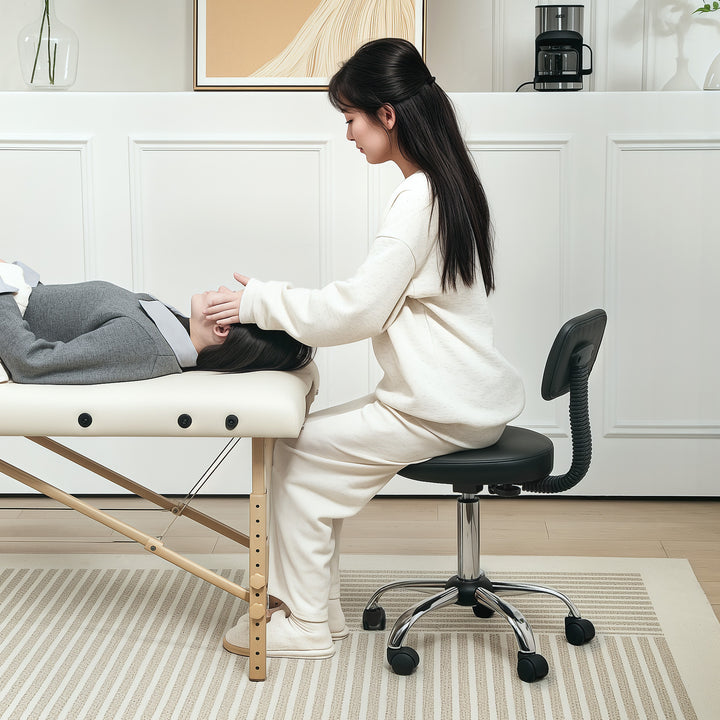 Banco Giratório Banco com Rodas e Encosto Banco de Trabalho com Altura Ajustável 78-93 cm Assento Estofado em Couro Sintético Preto