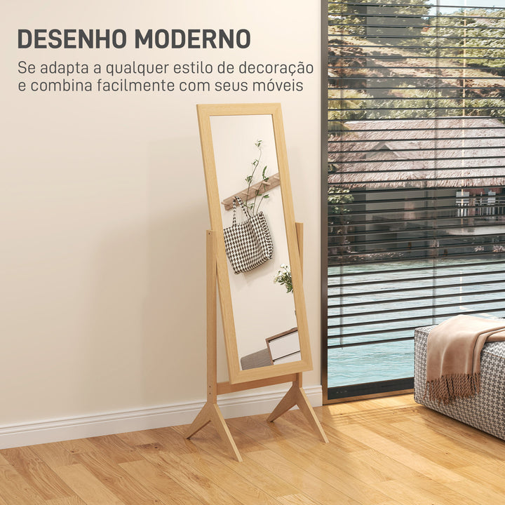 Espelho de Pé para Maquilhagem Reclinável com Estrutura de Madeira para Dormitório Vestidor 47x46x148 cm Carvalho