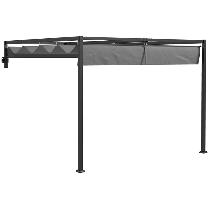 Pérgola de Parede 297x211x220 cm Pérgola de Jardim com Teto Retrátil e Estrutura de Aço Pérgola para Pátio Exterior Cinza Escuro