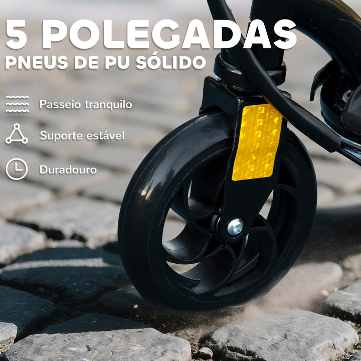 Trotinete Elétrica para Crianças de 7-14 Anos Dobrável Trotinete Elétrica Velocidade Máx. 12 km/h Motor 120 W Autonomia Máxima 10 km com Guiador Ajustável em Altura Farol LED e Travão 75x48x93-105 cm Preto