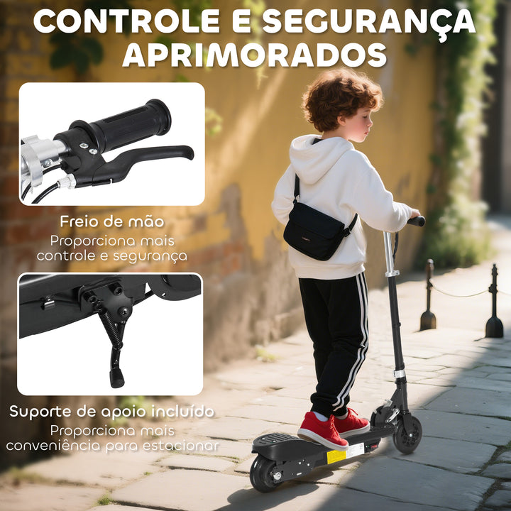 Trotinete Elétrica Criança De 7-14 Anos Dobrável Guiador Ajustável 12km/h Bateria Recarregável Carga 50kg Preto