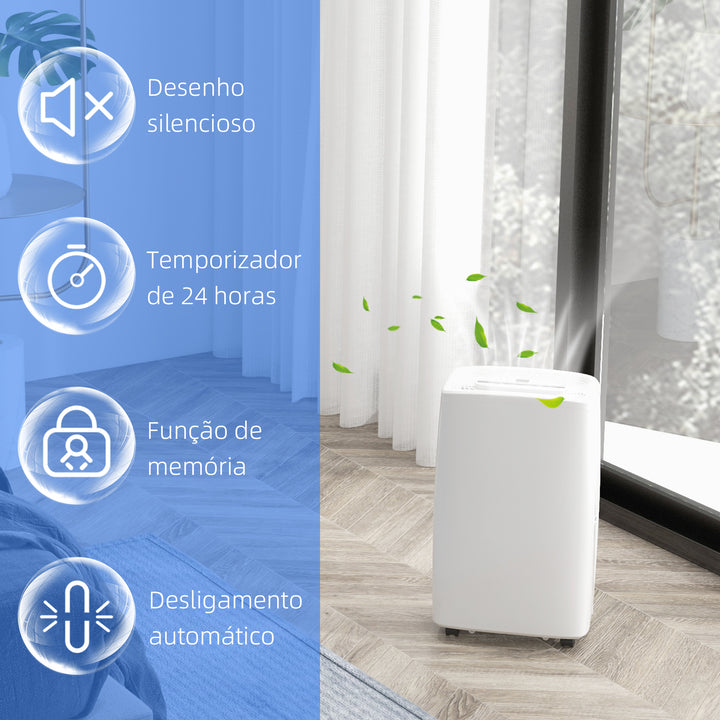 Desumidificador Elétrico 12L/Dia com 4 Modos 2 Velocidades Desligamento Automático Ecrã LED Temporizador Silencioso para Dormitório Sala de Estar Cozinha 29x18x49 cm Branco