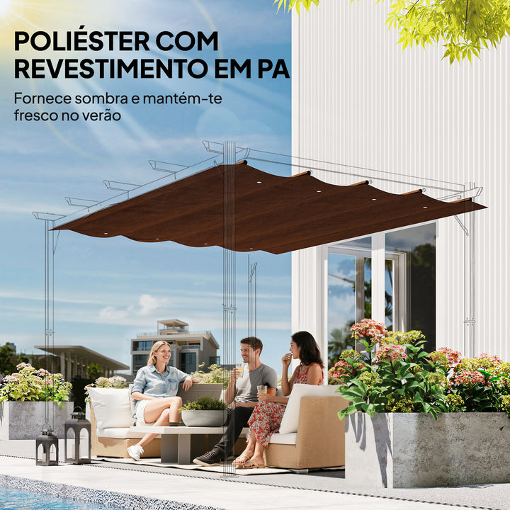 Telhado de Pérgola 3x2,5 m Telhado de Reposição Retrátil para Estrutura de Pérgola de 3x2 m, UV30+ Tecido Apenas para Pérgola com 8 Orifícios de Drenagem Castanho