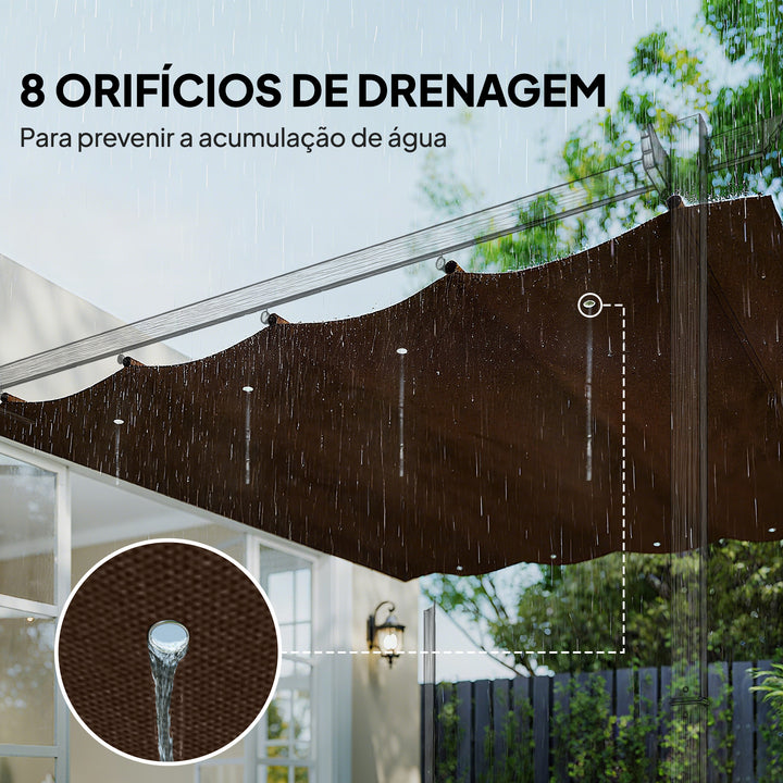 Telhado de Pérgola 3x2,5 m Telhado de Reposição Retrátil para Estrutura de Pérgola de 3x2 m, UV30+ Tecido Apenas para Pérgola com 8 Orifícios de Drenagem Castanho