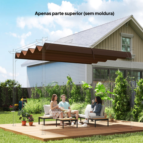 Telhado de Pérgola 3x2,5 m Telhado de Reposição Retrátil para Estrutura de Pérgola de 3x2 m, UV30+ Tecido Apenas para Pérgola com 8 Orifícios de Drenagem Castanho