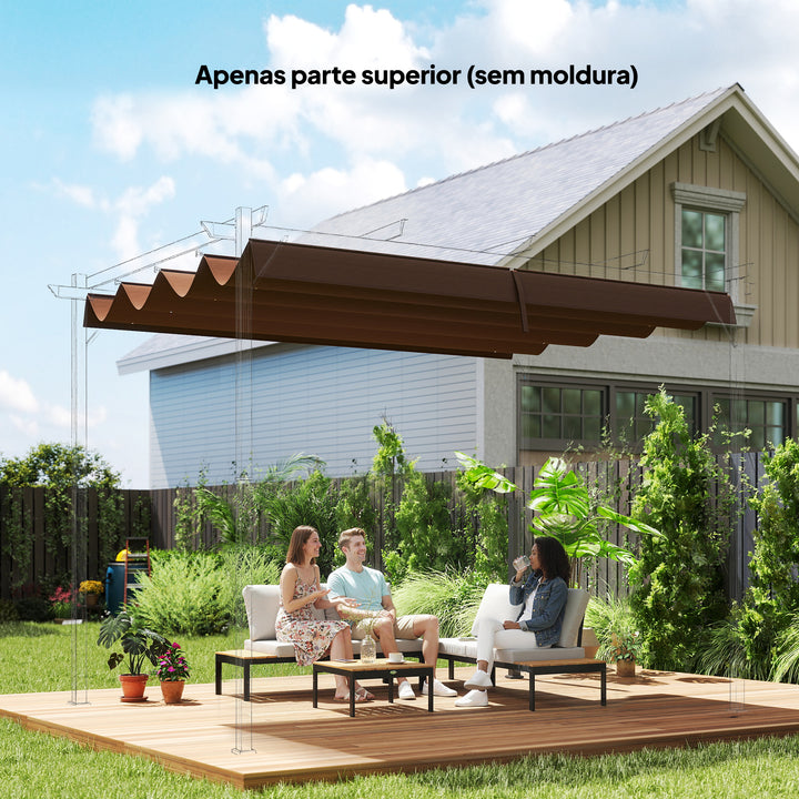 Telhado de Pérgola 3x2,5 m Telhado de Reposição Retrátil para Estrutura de Pérgola de 3x2 m, UV30+ Tecido Apenas para Pérgola com 8 Orifícios de Drenagem Castanho