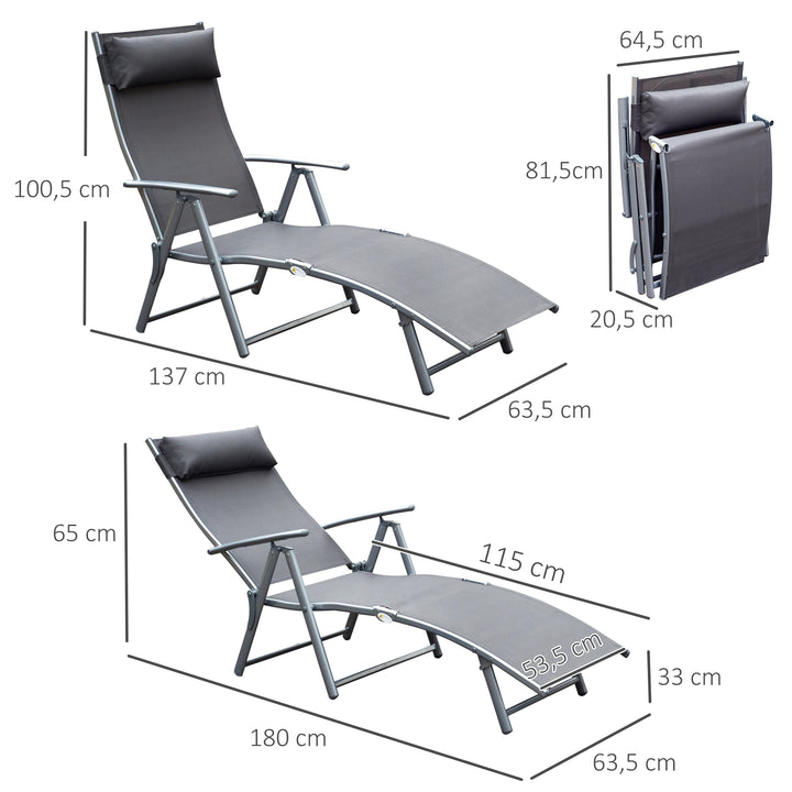 Dobrável Espreguiçadeira Encosto Ajustável para 7 Níveis com Travesseiro Resistente ao Textilene Relaxar na Piscina Exterior Terraço Camping 137x63,5x100,5 cm Aço