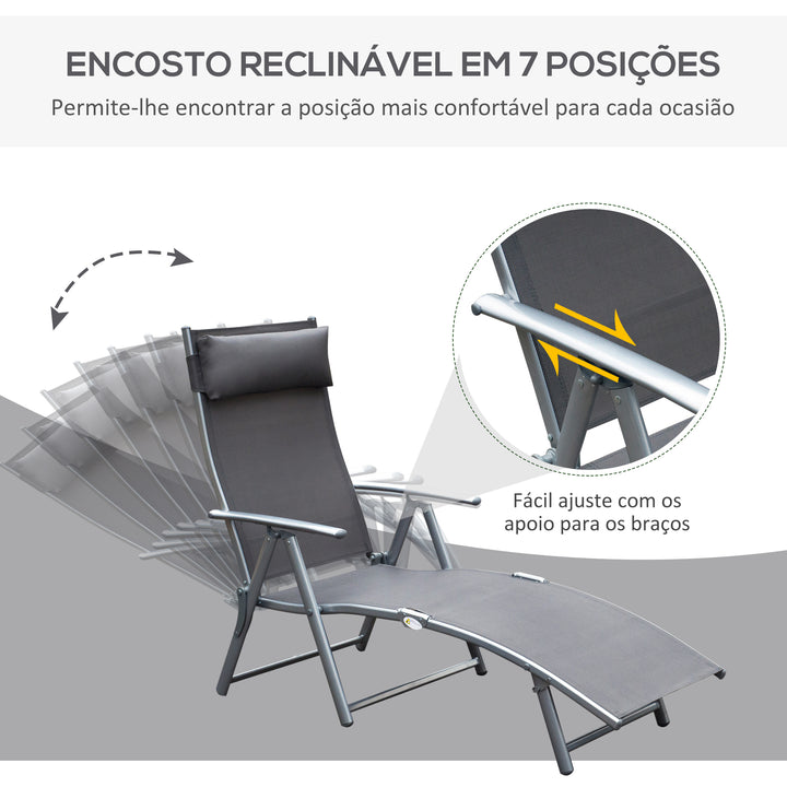 Dobrável Espreguiçadeira Encosto Ajustável para 7 Níveis com Travesseiro Resistente ao Textilene Relaxar na Piscina Exterior Terraço Camping 137x63,5x100,5 cm Aço