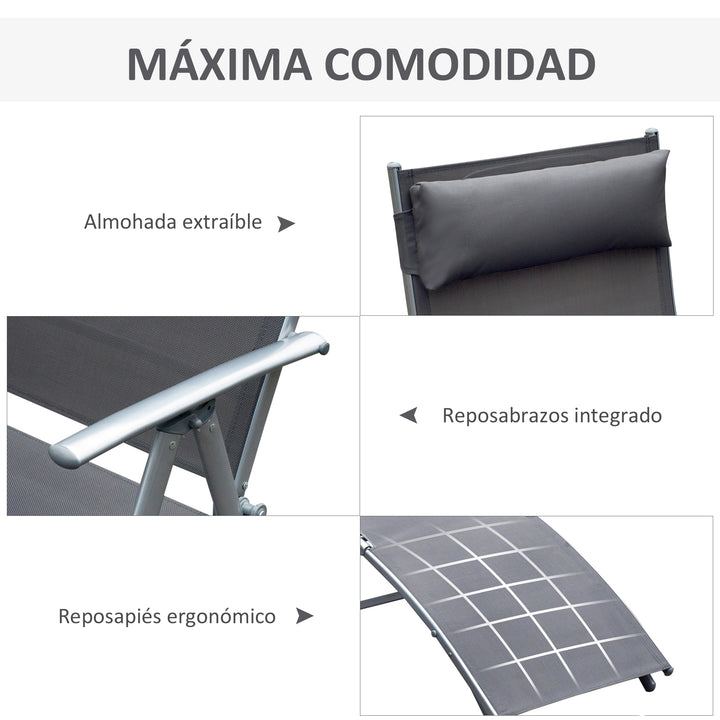 Dobrável Espreguiçadeira Encosto Ajustável para 7 Níveis com Travesseiro Resistente ao Textilene Relaxar na Piscina Exterior Terraço Camping 137x63,5x100,5 cm Aço