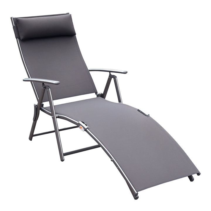 Dobrável Espreguiçadeira Encosto Ajustável para 7 Níveis com Travesseiro Resistente ao Textilene Relaxar na Piscina Exterior Terraço Camping 137x63,5x100,5 cm Aço