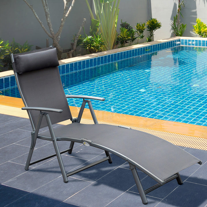 Dobrável Espreguiçadeira Encosto Ajustável para 7 Níveis com Travesseiro Resistente ao Textilene Relaxar na Piscina Exterior Terraço Camping 137x63,5x100,5 cm Aço