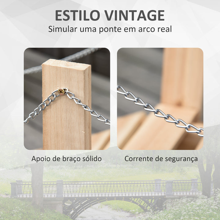 Ponte de Jardim de Madeira com Corrimãos de Correntes Metálicas Ponte Decorativa para Lagoa Carga 5 kg para Decoração Pátio 100x32x48 cm Madeira