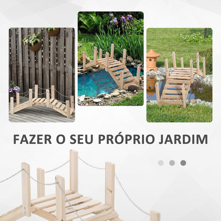 Ponte de Jardim de Madeira com Corrimãos de Correntes Metálicas Ponte Decorativa para Lagoa Carga 5 kg para Decoração Pátio 100x32x48 cm Madeira