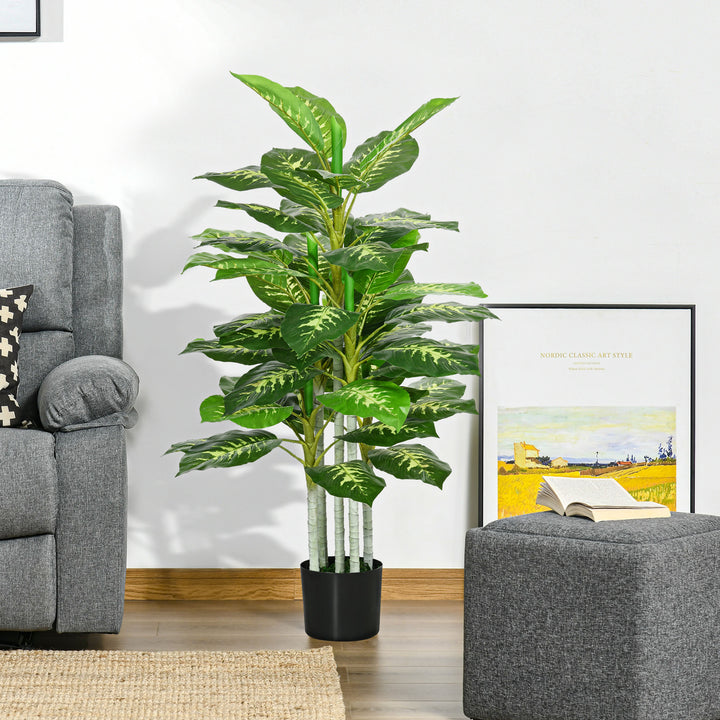 Planta Artificial de 120 cm com 53 Folhas Realistas e Vaso de Cimento Planta Sintética Decoração para Casa Escritório e Exterior Verde
