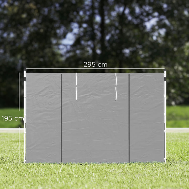 2 Paredes Laterais para Tendas 3 x 3 / 3 x 6 m, 300x200 cm, Paredes de Substituição para Pavilhão em Tecido Oxford com Janela Enrolável e Porta com Fecho, para Festas, Cinzento