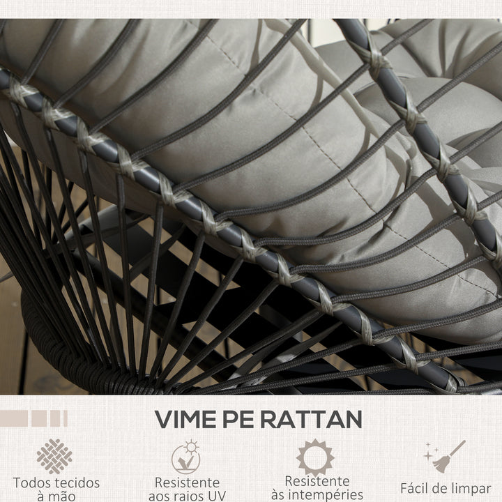 Poltrona Suspensa de Vime Poltrona Suspensa Dobrável com 2 Almofadas e Estrutura de Aço Capacidade 100 kg para Uso Interior e Exterior 100x131x194 cm Cinza Escuro