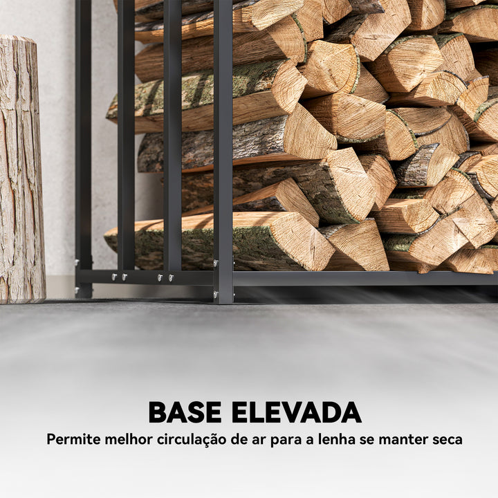 Suporte de Lenha Metálico para Exterior, 186x70x185 cm, com Cobertura Impermeável 600D Oxford, Estrutura de Aço, para Lareiras, Jardim e Terraços