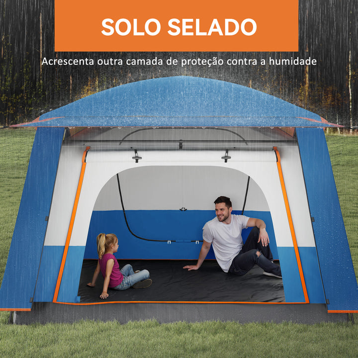 Tenda de Campismo Familiar para 4-6 Pessoas Tenda de Campismo Tipo Túnel com 2 Quartos Alpendre Impermeável 3000 mm Anti-UV para Pesca Caminhadas 430x305x195 cm Azul