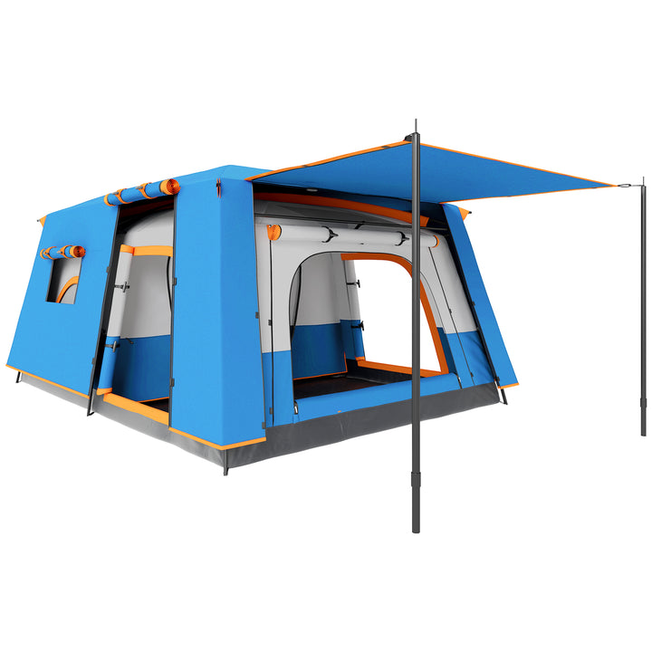 Tenda de Campismo Familiar para 4-6 Pessoas Tenda de Campismo Tipo Túnel com 2 Quartos Alpendre Impermeável 3000 mm Anti-UV para Pesca Caminhadas 430x305x195 cm Azul