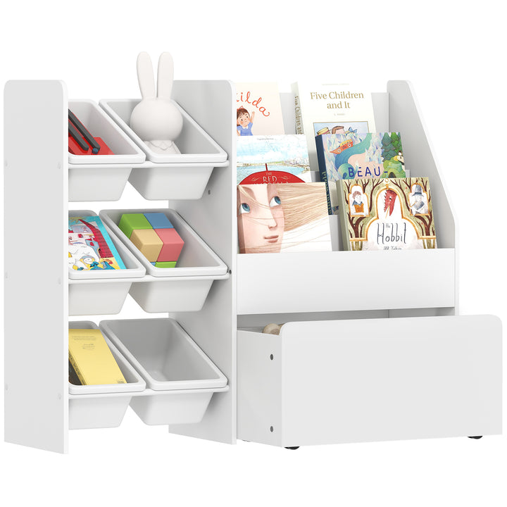 Estante Infantil para Brinquedos com 6 Caixas Removíveis 3 Prateleiras Abertas e Gaveta Inferior com Rodas Organizador para Quarto Sala de Jogos Escola Infantil 100x30x80 cm Branco