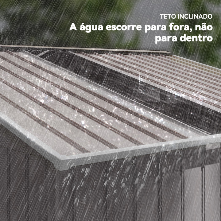 Abrigo de Jardim Exterior Abrigo e Jardim Metálico para Armazenamento de Ferramentas com Base de Reforço Incluída e 4 Janelas 277x195x192 cm Cinzento