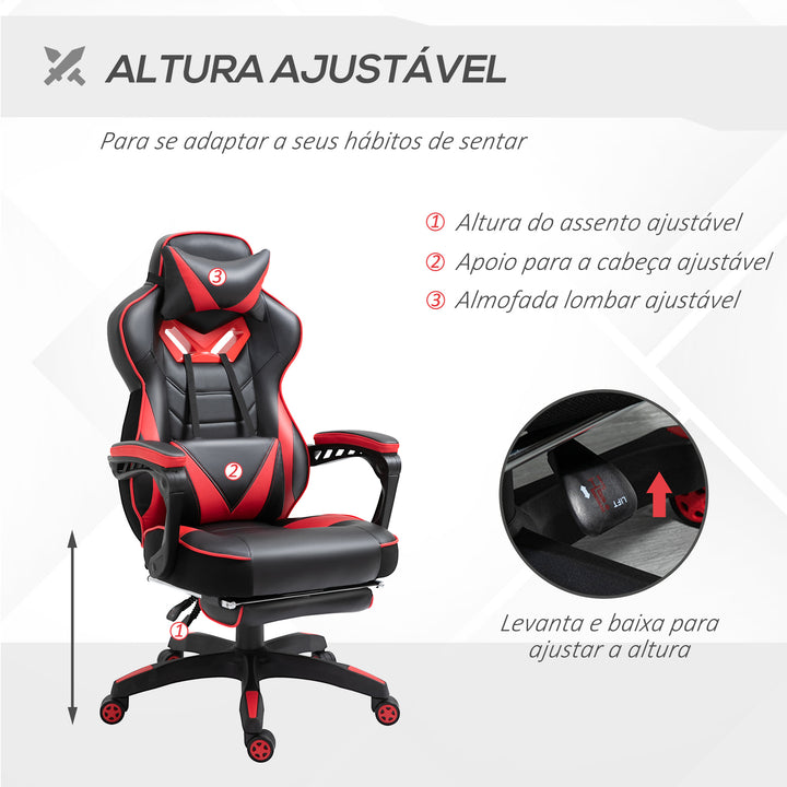 Cadeira de escritorio gaming ergonômica Altura Ajustável reclinável com apoio para pés Vermelho e Preto