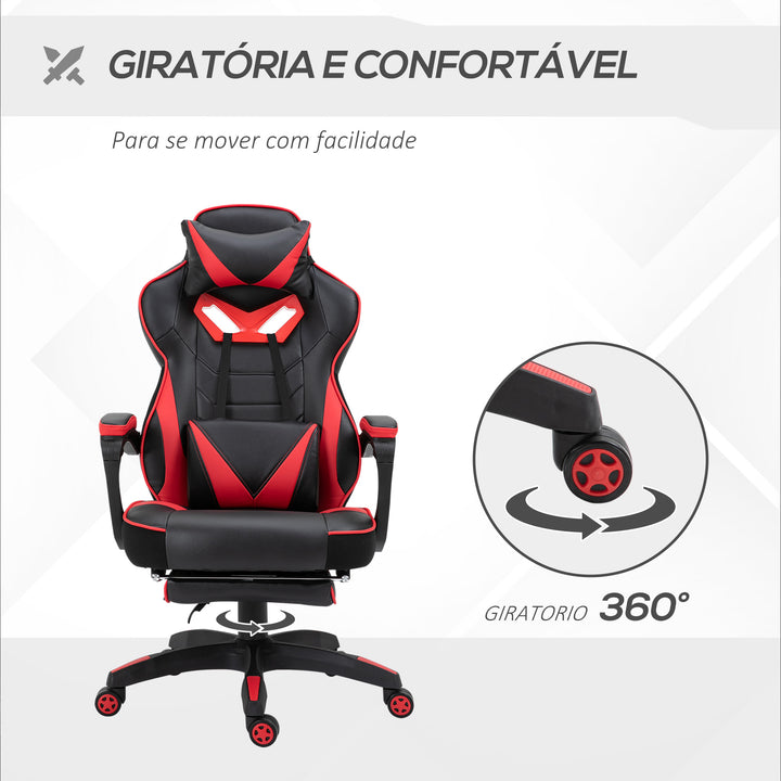 Cadeira de escritorio gaming ergonômica Altura Ajustável reclinável com apoio para pés Vermelho e Preto