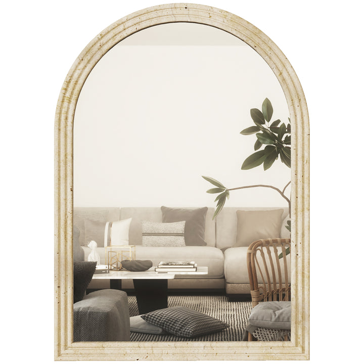 Espelho de Parede Arqueado Espelho de Casa de Banho 50x70 cm com Moldura de Imitação de Pedra Estilo Moderno para Sala Quarto Entrada e Corredor Bege