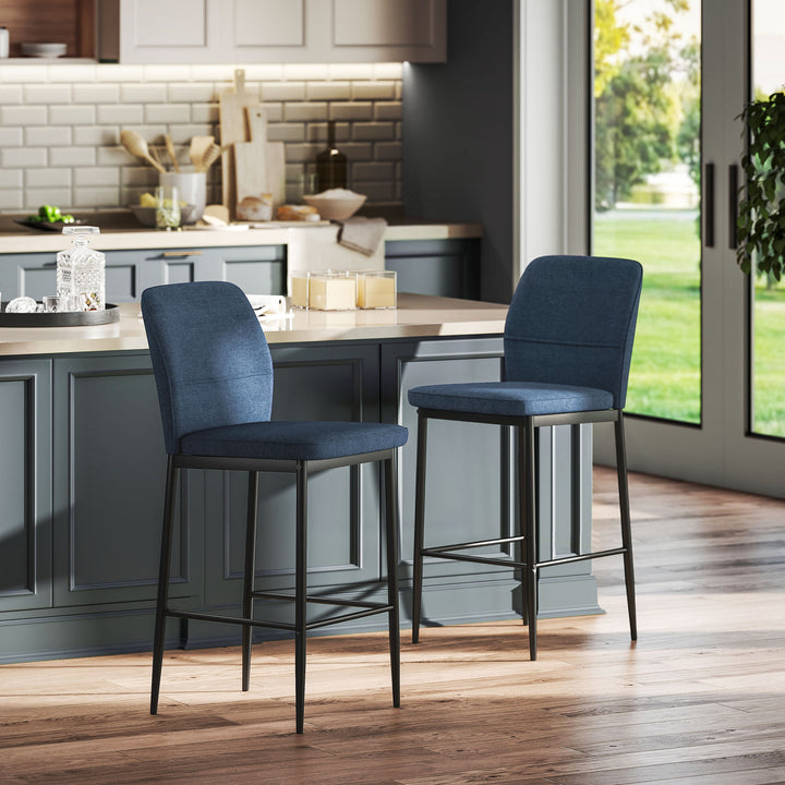 Conjunto de 2 Bancos de Bar Bancos Altos de Cozinha com Encosto e Apoio para os Pés Estofados em Veludo Estrutura de Aço Bancos Altos Modernos para Sala de Jantar Balcão 41x52x97 cm Azul