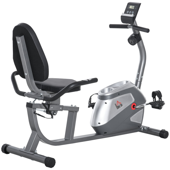 Bicicleta ergométrica reclinável com tela LCD e volante de 3 kg resistência magnética de 8 níveis assento ajustável 121,5-136x62,5x98 cm cinza