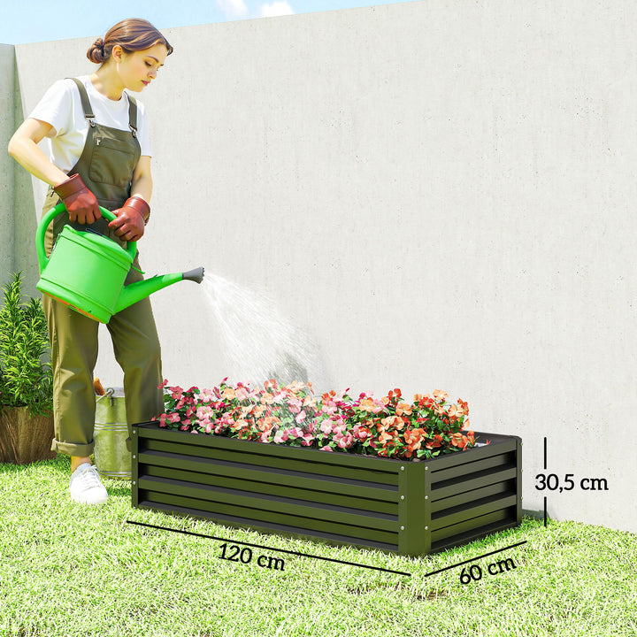 Floreira Exterior Grande de Aço Galvanizado Horta Urbana Elevada para Cultivar Plantas Flore, Relva, Vaso Exterior Retangular com Fundo Aberto 120x60x30,5 cm Cinzento