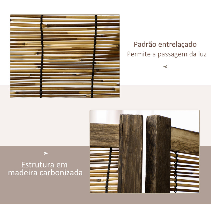 Biombo de 4 Painéis Separador de Ambientes Dobrável 160x1,8x170 cm Divisor de Ambientes de Madeira e Caniço Estilo Rústico para Escritório Dormitório Sala de Estar Madeira